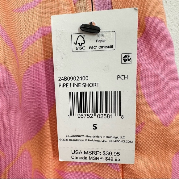 Billabong Women's Shorts Size Small Pink Orange Hawaiian Floral Lightweight NWT - Picture 2 of 6